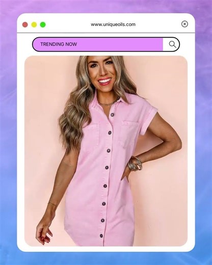Pink Short Sleeve Double Chest Pocket Denim Shirt Dress