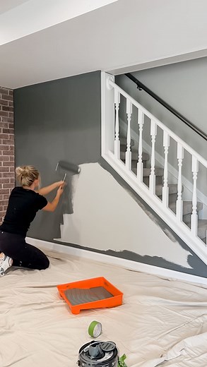 OPERATION MOODY BASEMENT MAKEOVER has officially begun! 😍 I’m using the color Charcoal by @behrpaint and I’m obsessed. I know I gave you all a heart attack by not using a drop cloth on my new carpet but imma need you to have a little more faith in me 😂 you should know by now I love living on the edge! Now that I see it on the wall… the ceiling is a MUST!! Convince me otherwise… 😏 | Come Stay Awhile