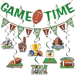 Football Time Touch Down Banner, Football Hanging Swirls, Football Party Decorations Set for Indoor Outdoor, 10Pcs