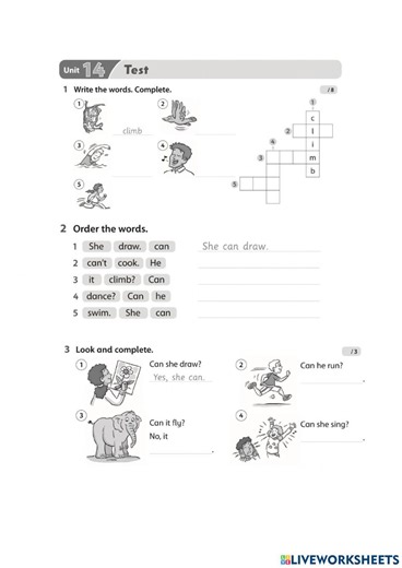 Test unit 14 family and friends 1 worksheet