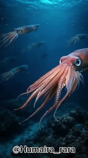 a group of squid swimming together with graceful movements #hewan