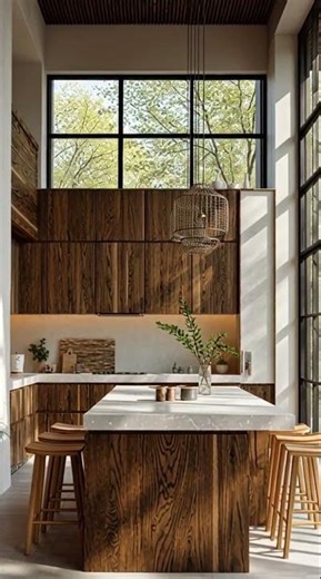 Modern eco-friendly airy kitchen with forest view #ModernKitchen #AiryKitchenDesign #EcoFriendlyHome