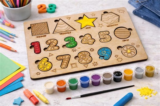Wooden Shapes Numbers Puzzle Board, DIY Paint Learning Toy, Montessori Educational Gift for Kids - Etsy Australia