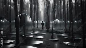 Explore a mystical labyrinth filled with mirrors that reflect different versions of oneself, questioning the concept of identity. Surreal psychedelic