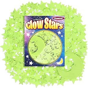 201 Pcs Glow in The Dark Stars Stickers for Ceiling, Toddler Stocking Stuffers Wall Room Decor Gifts, Luminous 3D Glowing Stars Easter Basket Stuffers for Kids Boys Girls - Green