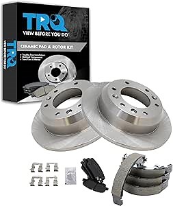 TRQ Rear Brake Pad and Rotor Set Ceramic Parking Brake Shoe Compatible with 2007-2008 Hyundai Entourage 2007-2012 Kia Sedona