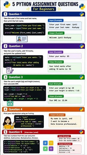 5 Python Assignment Questions Every Beginner Must Practice 🐍 | Python Practice Set #1