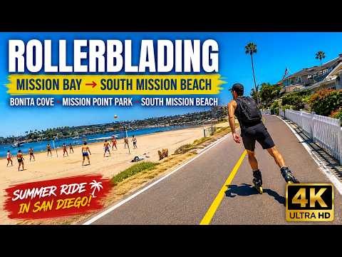 Rollerblading Mission Bay to South Mission Beach | Summer Ride in San Diego California 4K