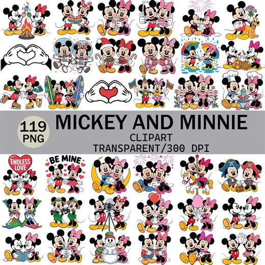 Mickey and Minnie Clipart Bundle, Cute Cartoon PNG (digital Download) - Etsy