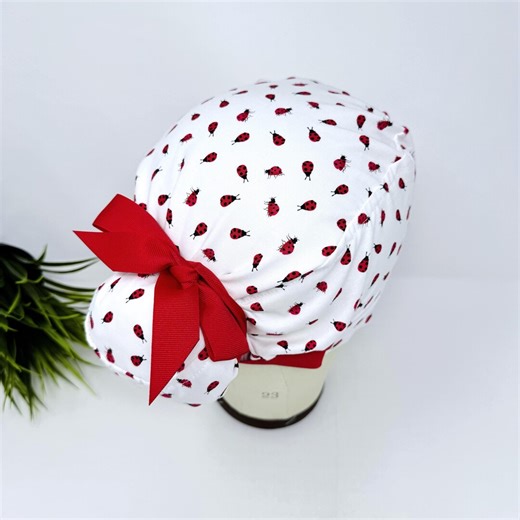 Euro Scrub Cap With Ties for Women. Ladybug European Surgical Hat With Satin Lined Option by Paradise Caps. Euro PLUS Style. - Etsy