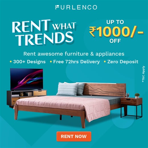 51 reactions | Get Furniture & Appliances on Rent at up to ₹1000 off. Free 72 hrs Delivery - Rent Now | FURLENCO | Facebook