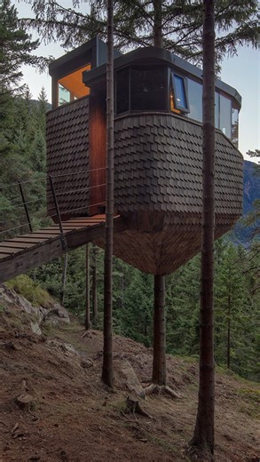 Tucked away in the heart of the Norwegian forest @_woodnest_, you wake up to the sound of rustling pines and panoramic views over the fjords. These tiny treehouses are perched high above the valley, offering an unforgettable connection with nature. Tag someone you’d love to escape here with! | The Luxury Home Show