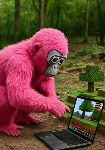 🩷 Cute Pink Gorilla Plays Minecraft Inside Minecraft World! 🎮🐒 |Funny & Adorable 3D Animation Shorts