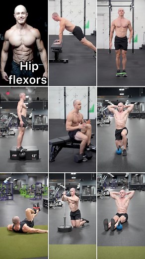 Hip flexors You’re probably stretching your hip flexors but are you strengthening them? Hip flexors have multiple functions including: - hip flexion - posture maintenance & trunk stabilization - pelvic movement, they pull hips into anterior tilt Hips should be mobile and strong! - healthy hips can reduce injuries, back pain and damage the discs of the spine - healthy hips can improve athletic performance like your ability to sprint Here are the exercises in the order they were demonstrated: 1) B