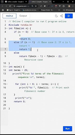 Fibonacci sequence Program using Recursion in C Programming Language