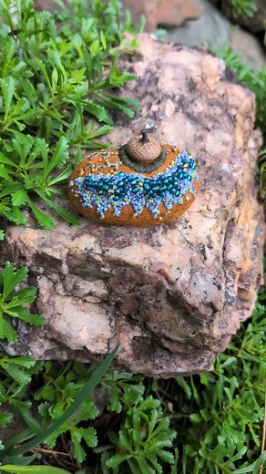 This lovely stitched stone and its acorn surprise found its forever home tonight. Thank you so much, M, for your support. | Lil Fish Studios
