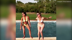 Bikini-clad Kirsty Gallacher attempts pool backflip on holiday