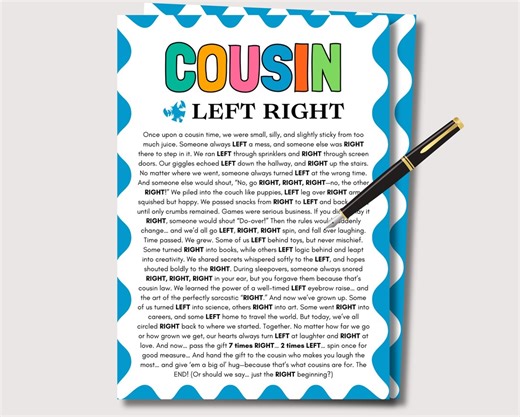 Cousin Left Right Game, Fun Printable Cousins Party Game, Cousin Pass the Prize Pass the Gift Game, Cousin Games, Group Family Reunion Game - Etsy