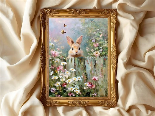 Easter Bunny Peeking Over Fence Printable, Spring Pastel Rabbit Wall Art, Cottagore Nursery Print - Etsy