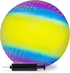 LovesTown Playground Ball with Pump - 8.5Inch Rubber Inflatable Rubber Bouncy Balls, Kickball Dodgeball Four Square for Kids and Adults, Indoor and Outdoor Games, Xmas Stocking Stuffers, Pack of 1