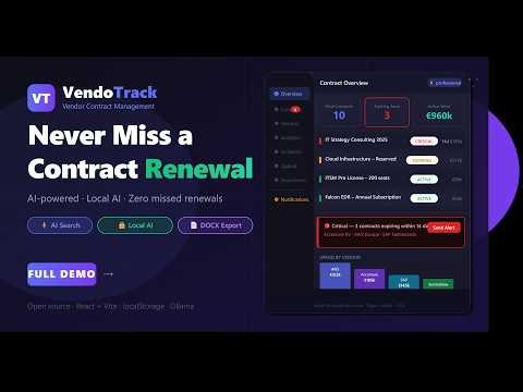 VendoTrack Full Demo — AI-Powered Vendor Contract Management (Local AI + No Missed Renewals)