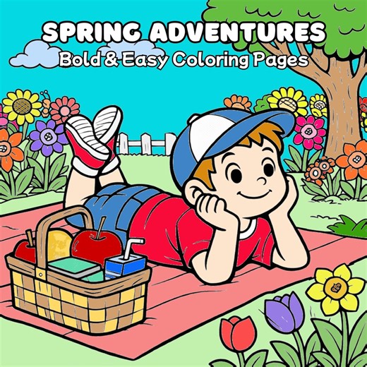 Spring Adventures Coloring Pages | Bold, Easy Designs for Kids and Adults | PDF Download - Etsy