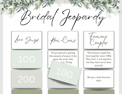 Bridal Shower Jeopardy Printable Game Bachelorette Jeopardy Game Cards Bridal Jeopardy Board Game PDF Wedding Shower Game Question Cards - Etsy