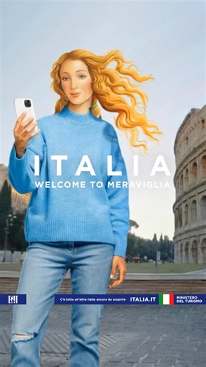 Venere Italia on Instagram: "Venus steps out of the poster, comes to life, and begins her journey. From Open to Meraviglia to Welcome to Meraviglia: a story that becomes experience, encounter, presence. Accompanied by @ig_italia, the first magazine dedicated to the great beauty of Italy with 6 million followers, Venus travels across the country, from North to South, discovering places, stories, and people. She walks through villages and cities, tastes traditions, and listens to the land. She liv