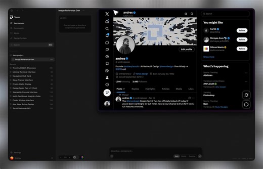 We're not limiting you to another prompt factory. You have the screenshot, the reference. Drop it into the canvas and watch it become a live component. Start from what you know. @tenordesign