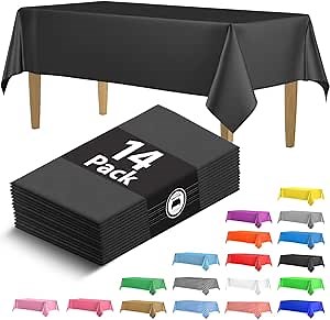 14 Pack Black 54 x 108 in. Rectangle Disposable Plastic Tablecloths - Smooth Decorative Covers for Parties, Weddings