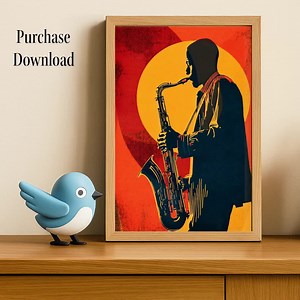 Jazz Saxophone Wall Art – Retro Musician Silhouette Printable Poster, Vintage Jazz Music Decor, Bold Saxophone Art for Studio or Home - Etsy
