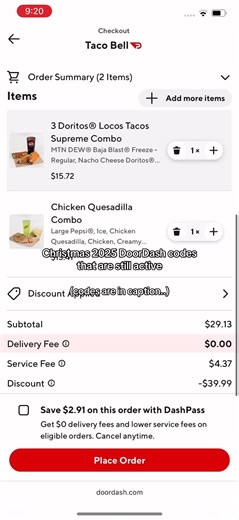 🎄 DoorDash Christmas Codes Worth Trying (Still Active) 🎄 1️⃣ 🎅 45% Off — JOLLY45 This one sometimes takes a big chunk off. It’s not guaranteed, but it’s the first one I check. 2️⃣ 🎁 $500 DoorDash Credit — one-time ⭐️ I found this through CuponFood.com. They explain how it works if you need more info. 3️⃣ ☃️ 25% Off — FROST25 Around 25% off for some accounts. Very hit or miss. 4️⃣ 🎄 35% Off — YULE35 Supposed to take off about 35%. Some people get it to work. 💾 Save for later 🔄 Share with w