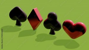 Playing card symbols of cross, heart and spades. Abstract loop animation
