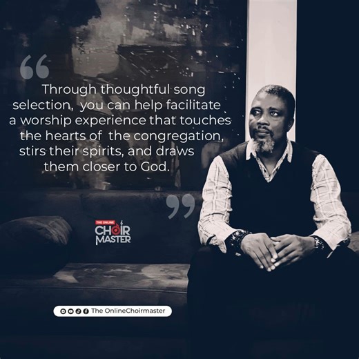Through thoughtful song selection, you can help facilitate a worship experience that touches the hearts of the congregation, stirs their spirits, and draws them closer to God. #choir #praiseandworship #praiseleader #theonlinechoirmaster #howtosing #vocaltraining #singing | The Online ChoirMaster