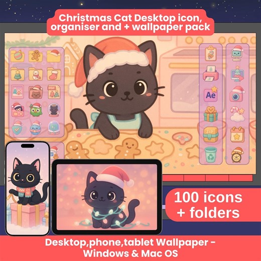 Christmas Cat Desktop Icons & Folder Icons Pack and Cute Christmas Icons Desktop Organizer Computer Wallpaper Set and Desktop Aesthetic - Etsy
