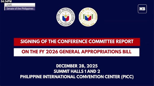 HAPPENING NOW: The Senate and House of Representatives hold a ceremonial signing of the bicam report on the 2026 national budget at the Philippine International Convention Center (PICC), on Sunday, Dec. 28. (Video courtesy of Senate of the Philippines) | MANILA BULLETIN