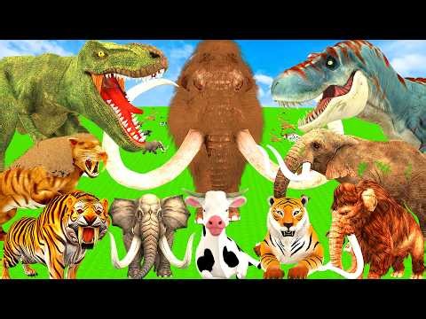 10 Zombie Mammoth Elephant Cow Vs 10 Zombie Tiger Elephant Vs T-Rex Fight Cow Rescue Saved Mammoth