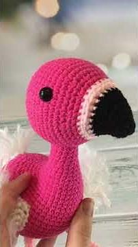Crocheted stuffed soft pink flamingo toy