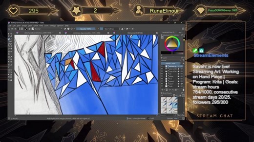 Working on Hand Piece | Program: Krita | Goals: stream hours 764/1000, consecutive stream days 20/25, followers 295/300