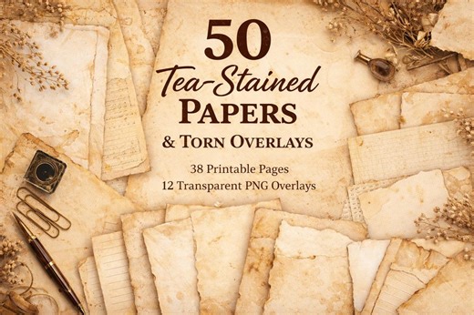 50 Tea Stained Printable Papers JPG, 12 Torn Paper Overlays PNG, A4 US Letter - Etsy Australia