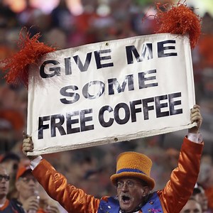 We like your demanding attitude and sign-making skills, sir. Broncos won so go to Conoco today to get your coffee for free. #ConocoCoffee #BroncosWin | Conoco