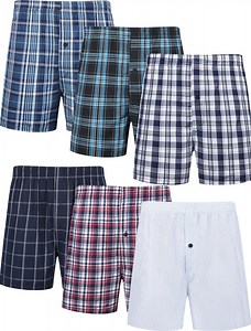 Onimisc Men's Boxer Shorts Cotton Classic Plaid Woven Boxers for Men Soft Breathable Mens Underwear with Button Fly Assorted Colors, 6 Pack
