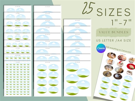 Oval Template Bundle | 25 Sizes, 1-7 Inch | Canva, A4 & US Letter (digital Download) - Etsy