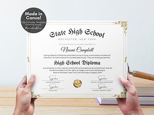 Editable High School Diploma Certificate Template, Printable Diploma Certificate High School Graduation, Custom Home School Diploma Cert V1 - Etsy