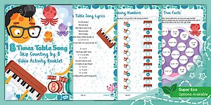 8 Times Table Song - Skip Counting by 8 Video Activity Booklet