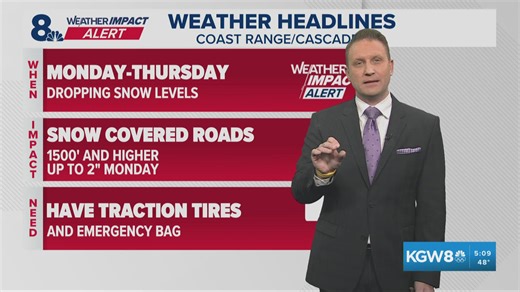 Weather impact alert for Coast Range and Cascades