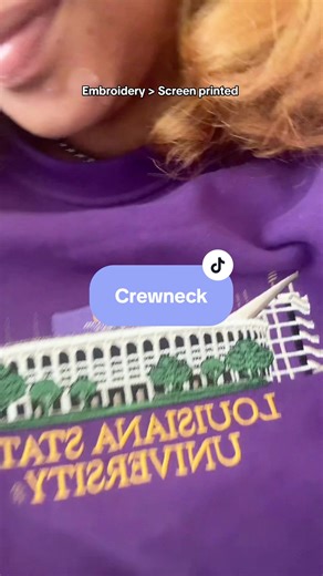 Embroidered college sweatshirts are unmatched for quality and longevity, and this LSU embroidered sweatshirt is my new favorite campus-style essential. If you love premium collegiate apparel with detailed stitching, this university crewneck is worth it. The colors, the embroidery, the comfort—this is the type of college merch that actually looks expensive. Perfect for game days, alumni events, or cozy everyday wear. Upgrading from screen printed to embroidered makes such a difference, especially