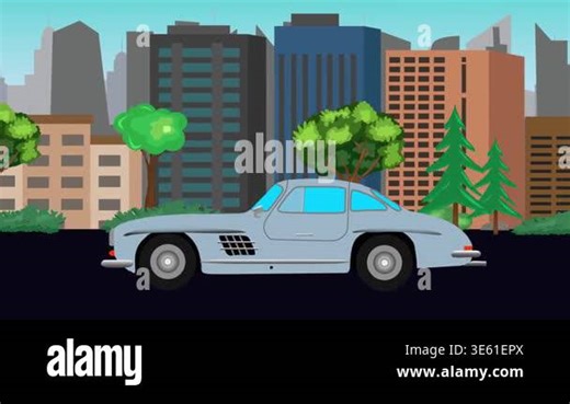 Animation of cartoon retro car driving on the street, city background Stock Video Footage - Alamy