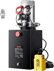 VEVOR 12 Quart Power Unit, Single Acting, 0.91 GPM Flow Rate, 3200 PSI Max Relief Pressure, DC 12V Hydraulic Pump for Dump Trailer Car Lifting, Black