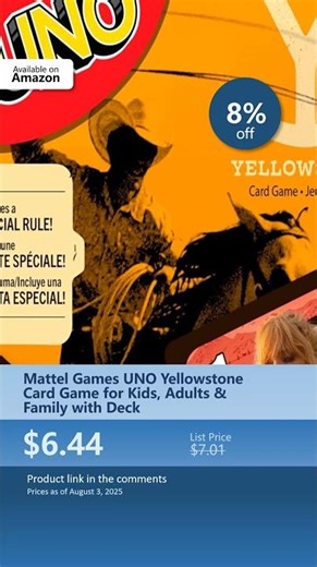 Mattel Games UNO Yellowstone Card Game for Kids, Adults & Family with Deck
